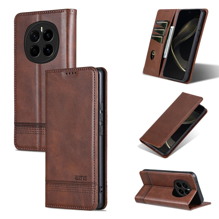 For Honor Magic7 AZNS Magnetic Calf Texture Flip Leather Phone Case(Dark Brown)