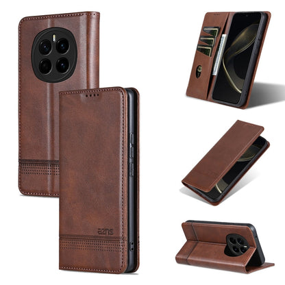 For Honor Magic7 AZNS Magnetic Calf Texture Flip Leather Phone Case(Dark Brown)