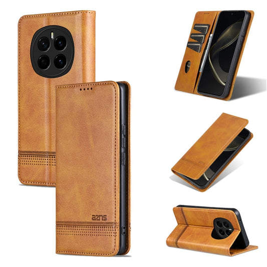Pour Honor Magic7 AZNS Étui de téléphone en cuir à rabat texturé veau magnétique (marron clair)