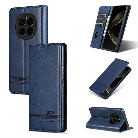 Pour la coque de téléphone en cuir à rabat texturé de veau magnétique AZNS Honor Magic7 (bleu foncé)