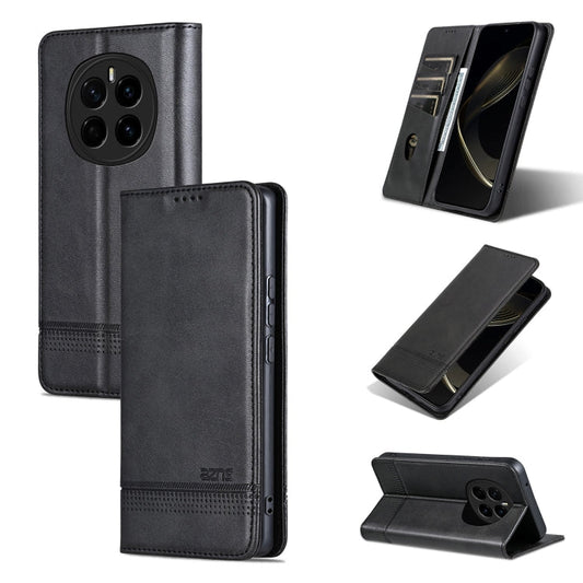 Pour la coque de téléphone en cuir à rabat texturé de mollet magnétique Honor Magic7 AZNS (Noir)