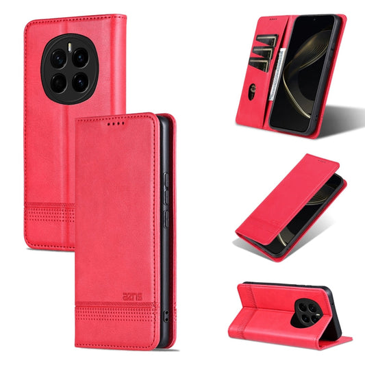 Pour la coque de téléphone en cuir à rabat texturé de mollet magnétique Honor Magic7 AZNS (rouge)