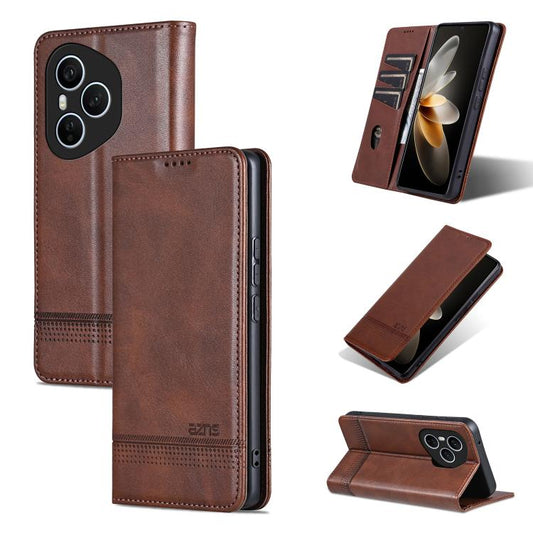 For Honor 400 Pro 5G Global 160.8mm AZNS Magnetic Calf Texture Flip Leather Phone Case(Dark Brown)