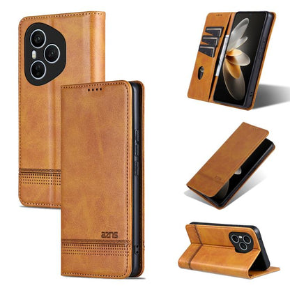 Pour Honor 400 Pro 5G Global 160.8mm Étui de téléphone en cuir rabattable à texture veau magnétique AZNS (Marron clair)