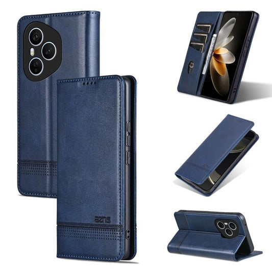 For Honor 400 Pro 5G Global 160.8mm AZNS Magnetic Calf Texture Flip Leather Phone Case(Dark Blue)