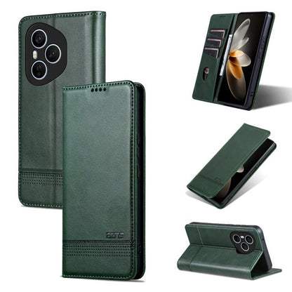 For Honor 400 Pro 5G Global 160.8mm AZNS Magnetic Calf Texture Flip Leather Phone Case(Dark Green)