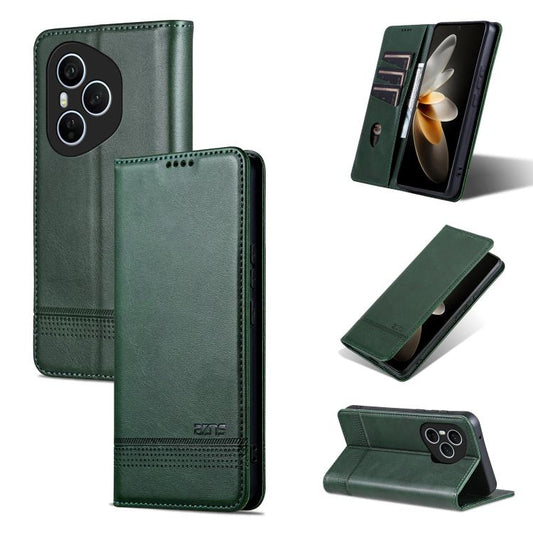 For Honor 400 Pro 5G Global 160.8mm AZNS Magnetic Calf Texture Flip Leather Phone Case(Dark Green)