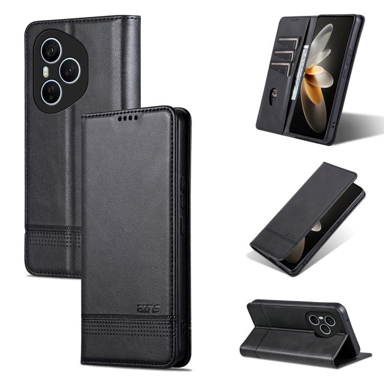 For Honor 400 Pro 5G Global 160.8mm AZNS Magnetic Calf Texture Flip Leather Phone Case(Black)