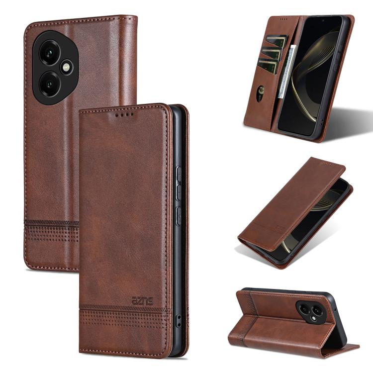 For Honor 400 Global 156.5mm AZNS Magnetic Calf Texture Flip Leather Phone Case(Dark Brown)