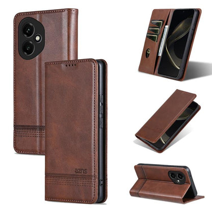 For Honor 400 Global 156.5mm AZNS Magnetic Calf Texture Flip Leather Phone Case(Dark Brown)