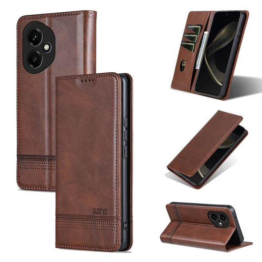 For Honor 400 Global 156.5mm AZNS Magnetic Calf Texture Flip Leather Phone Case(Dark Brown)