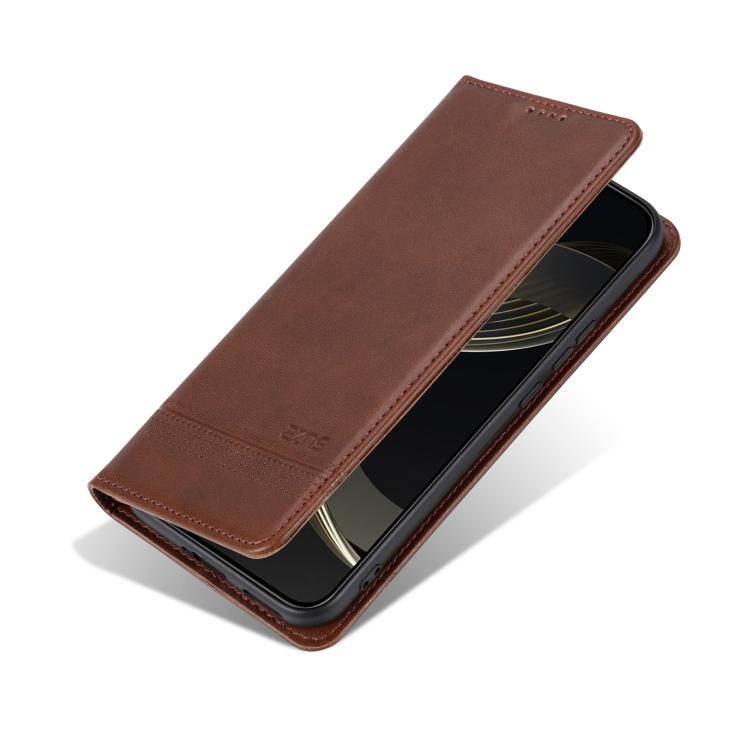 For Honor 400 Global 156.5mm AZNS Magnetic Calf Texture Flip Leather Phone Case(Dark Brown)