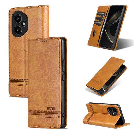 For Honor 400 Global 156.5mm AZNS Magnetic Calf Texture Flip Leather Phone Case(Light Brown)