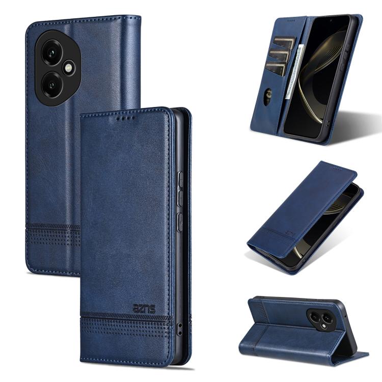 For Honor 400 Global 156.5mm AZNS Magnetic Calf Texture Flip Leather Phone Case(Dark Blue)