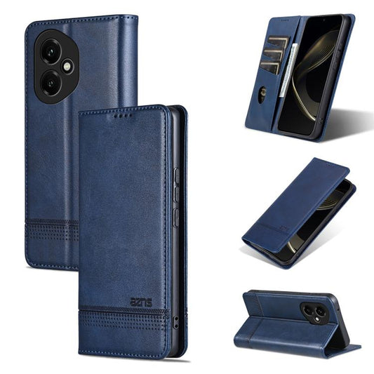 Pour Honor 400 Global 156.5mm AZNS Étui de téléphone en cuir à rabat texturé veau magnétique (bleu foncé)