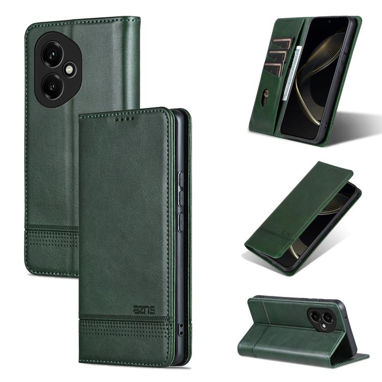 Pour Honor 400 Global 156.5mm AZNS Étui de téléphone en cuir à rabat texturé veau magnétique (Vert foncé)