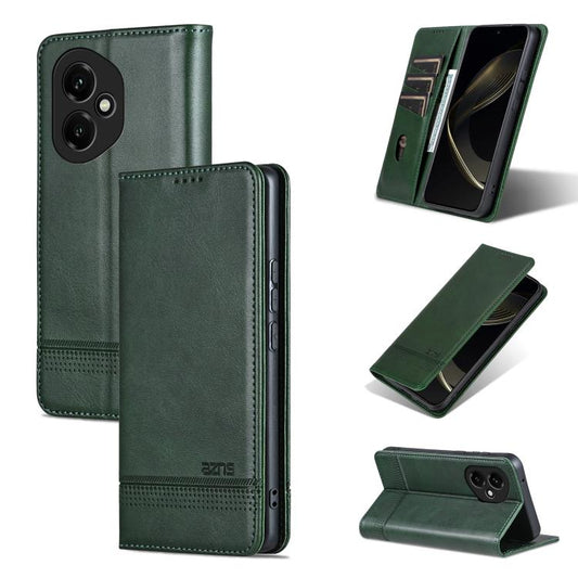 For Honor 400 Global 156.5mm AZNS Magnetic Calf Texture Flip Leather Phone Case(Dark Green)