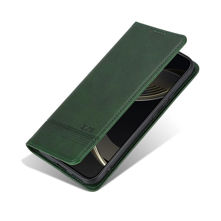 Pour Honor 400 Global 156.5mm AZNS Étui de téléphone en cuir à rabat texturé veau magnétique (Vert foncé)