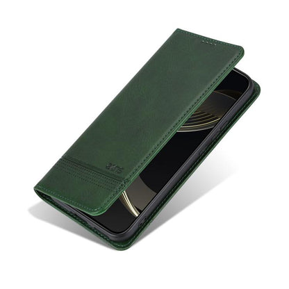 Pour Honor 400 Global 156.5mm AZNS Étui de téléphone en cuir à rabat texturé veau magnétique (Vert foncé)