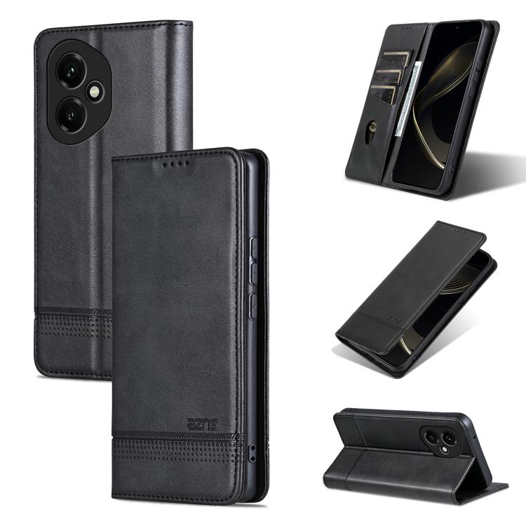 Pour Honor 400 Global 156.5mm AZNS Étui de téléphone en cuir à rabat texturé veau magnétique (noir)
