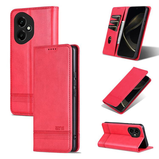 For Honor 400 Global 156.5mm AZNS Magnetic Calf Texture Flip Leather Phone Case(Red)