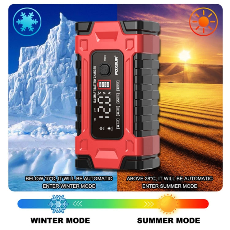 Chargeur de batterie de voiture/moto FOXSUR 12V / 24V / 10A, intelligent, pour batterie au plomb, Type de prise: Prise UE