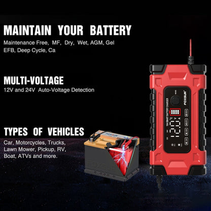Chargeur de batterie de voiture/moto FOXSUR 12V / 24V / 10A, intelligent, pour batterie au plomb, Type de prise: Prise UE