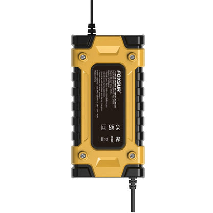 Chargeur de batterie de voiture / moto FOXSUR 12V / 24V / 10A intelligent pour réparation de batteries au plomb (prise UE jaune)