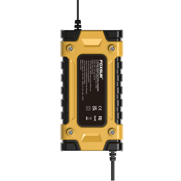 Chargeur de batterie intelligent FOXSUR 12 V / 24 V / 10 A pour voiture / moto, réparation de batterie au plomb (prise britannique, jaune)