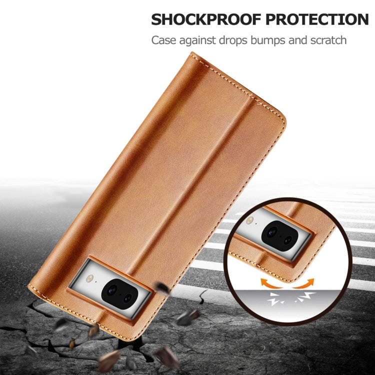 For Google Pixel 8a LC.IMEEKE Calf Texture Flip Leather Phone Case(Yellow)