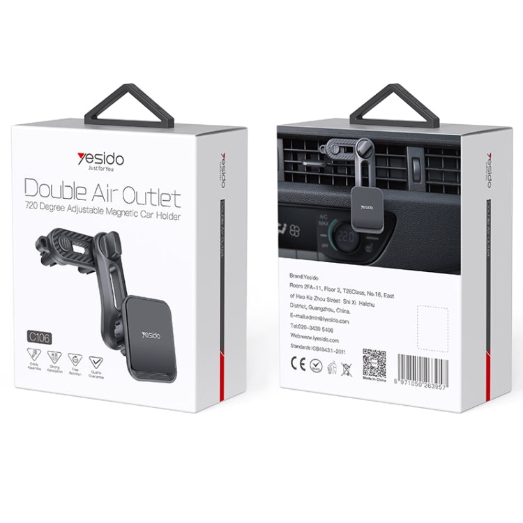 Yesido C106 Car Air Outlet Dual Clip Magsafe Magnetic Phone Navigation Holder(Black)