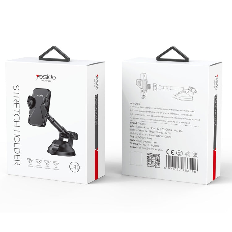 Support de téléphone de voiture pliable Yesido C40 avec clip automatique et rotation à 360 degrés (noir)