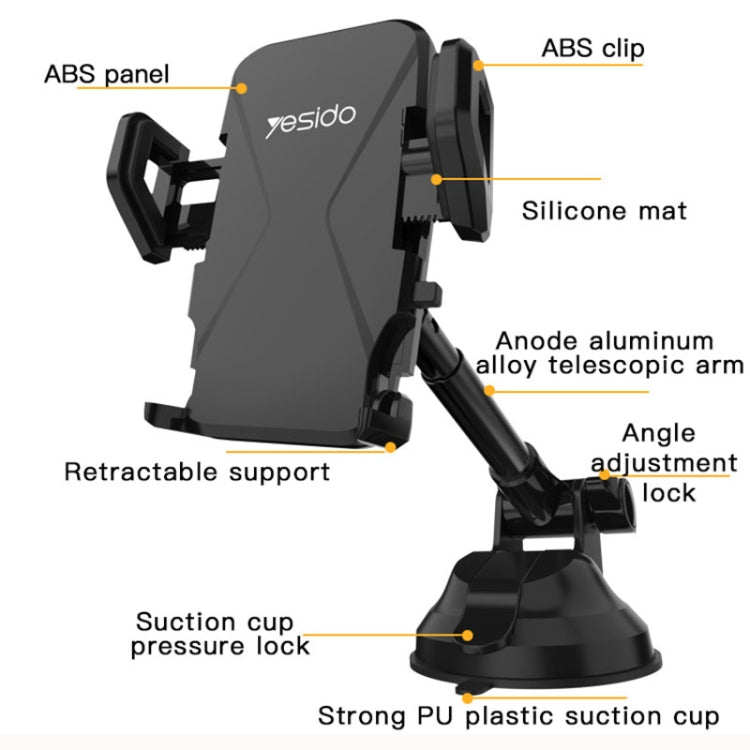 Support de téléphone de voiture pliable Yesido C40 avec clip automatique et rotation à 360 degrés (noir)