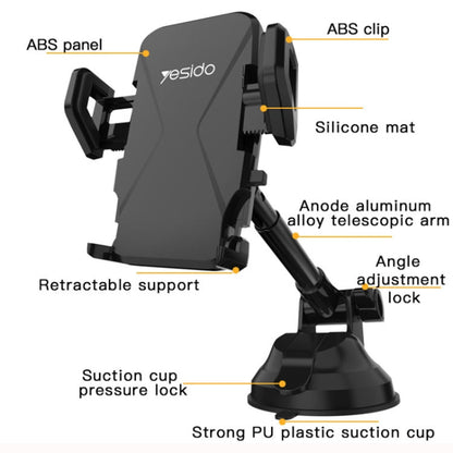 Support de téléphone de voiture pliable Yesido C40 avec clip automatique et rotation à 360 degrés (noir)