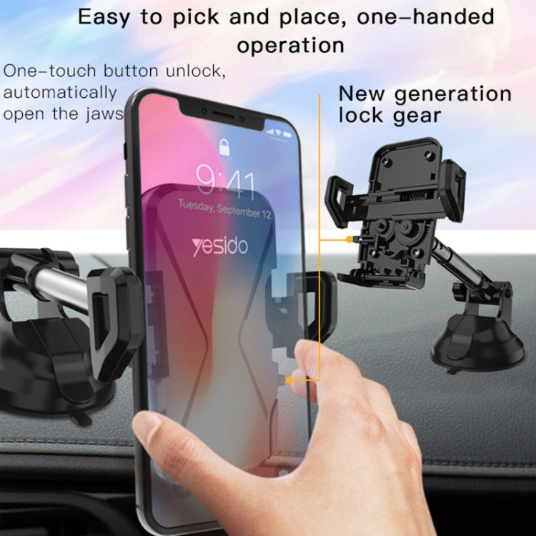 Support de téléphone de voiture pliable Yesido C40 avec clip automatique et rotation à 360 degrés (noir)