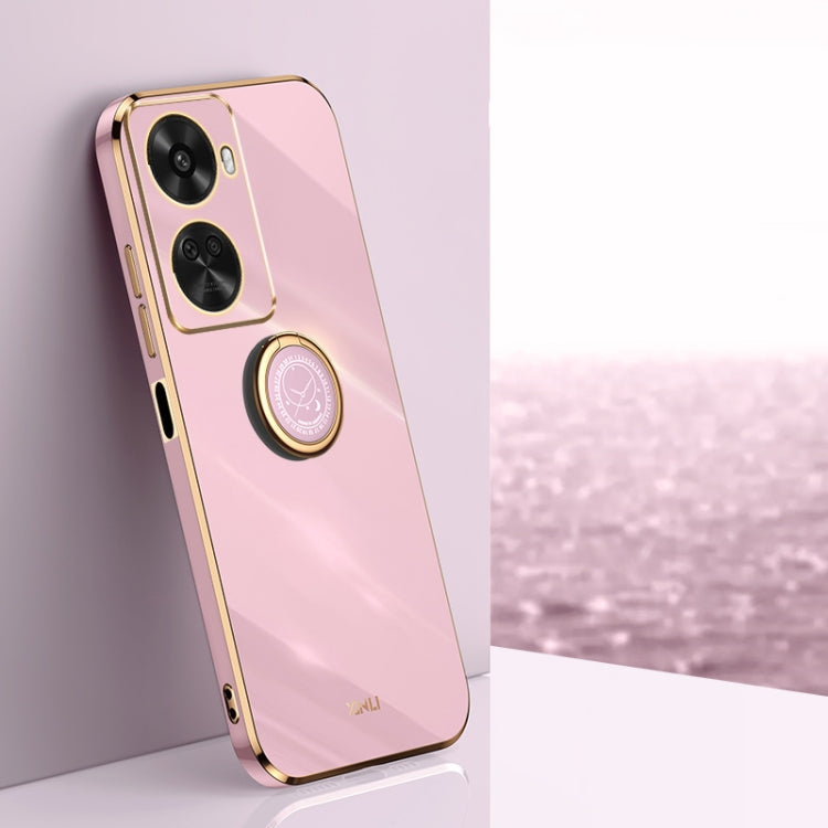 Pour Huawei Nova 11 SE XINLI Étui de téléphone en TPU à bords droits 6D galvanisé avec support annulaire (violet cerise)