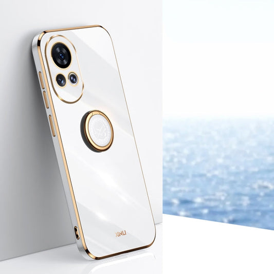Pour Huawei nova 12 Pro XINLI Coque de téléphone en TPU à bords droits 6D galvanisée avec anneau support (Blanc)
