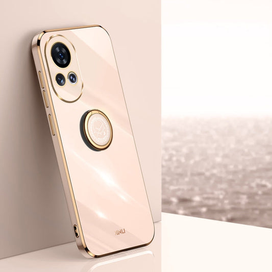 Pour Huawei Nova 12 Pro XINLI Coque de téléphone en TPU plaqué 6D à bords droits avec support de bague (rose)