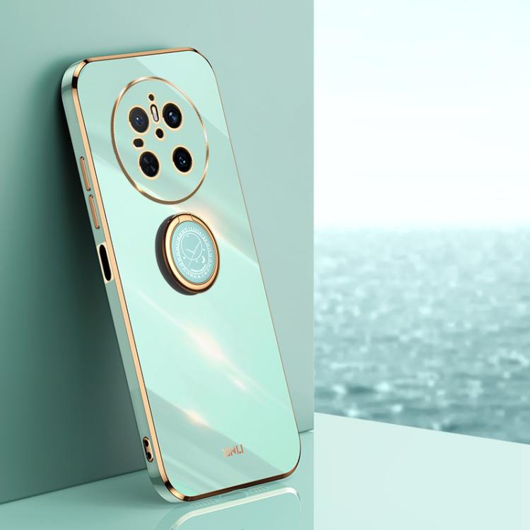 Pour Huawei Mate 70 Coque de téléphone en TPU électrolytique 6D à bord droit XINLI avec support annulaire (vert menthe)