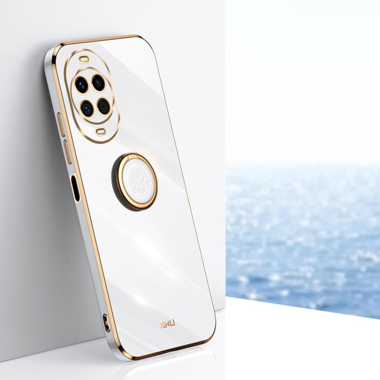 For Huawei Nova 14 XINLI Straight Edge 6D Electroplate TPU Phone Case with Ring Holder(White)