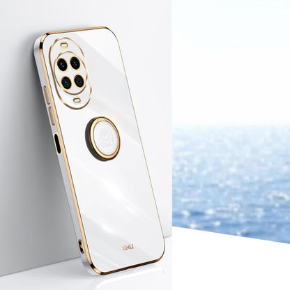 For Huawei Nova 14 XINLI Straight Edge 6D Electroplate TPU Phone Case with Ring Holder(White)