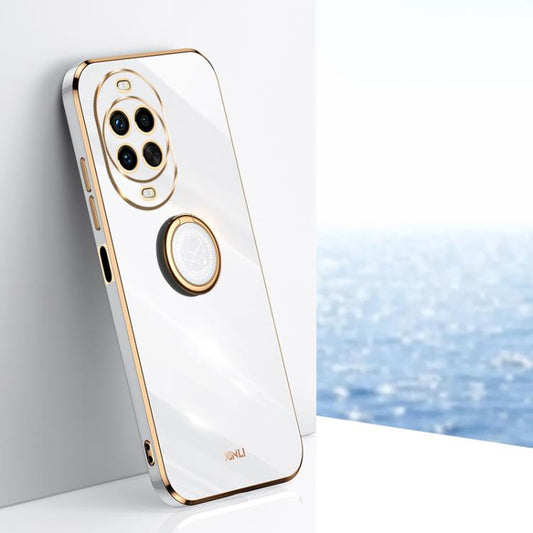 For Huawei Nova 14 Pro XINLI Straight Edge 6D Electroplate TPU Phone Case with Ring Holder(White)