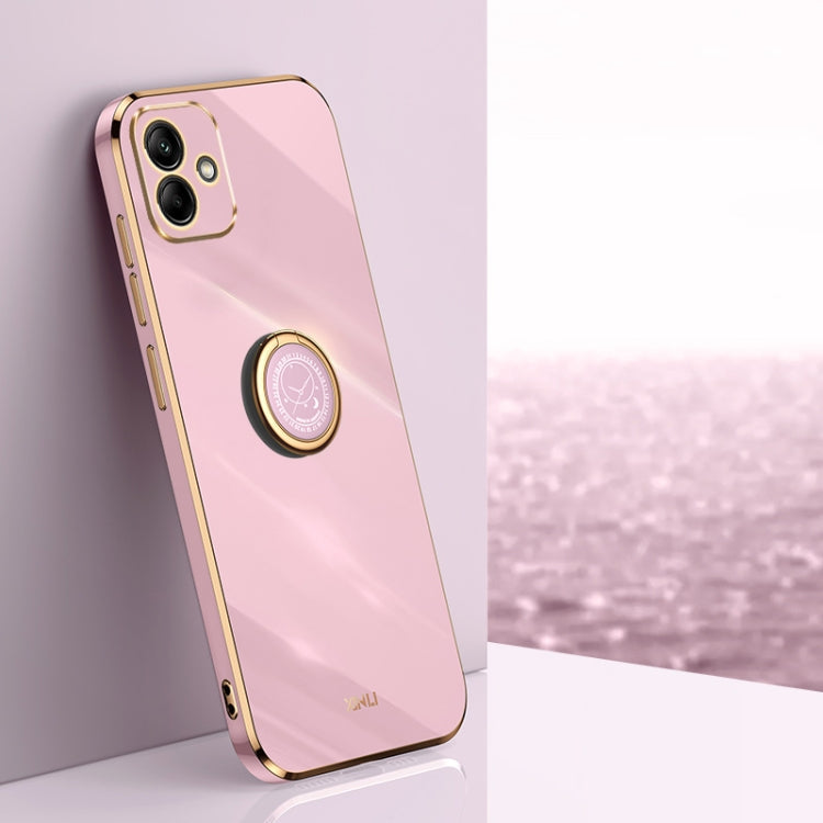 For Samsung Galaxy A05 XINLI Straight Edge 6D Electroplate TPU Phone Case with Ring Holder(Cherry Purple)