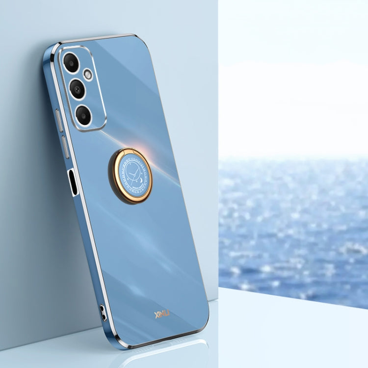 For Samsung Galaxy A05s XINLI Straight Edge 6D Electroplate TPU Phone Case with Ring Holder(Celestial Blue)