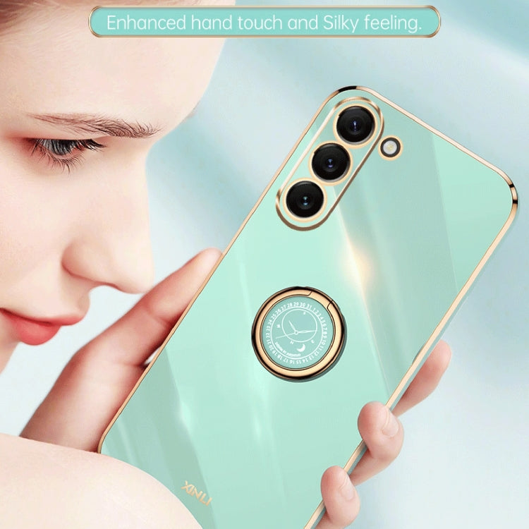 For Samsung Galaxy S24 5G XINLI Straight Edge 6D Electroplate TPU Phone Case with Ring Holder(Black)