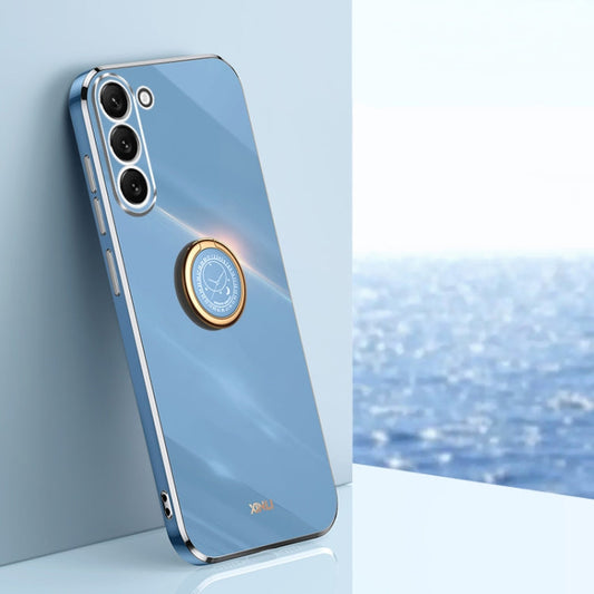 Pour Samsung Galaxy S24+ 5G Coque de téléphone en TPU XINLI à bords droits 6D galvanisée avec anneau support (Bleu Céleste)