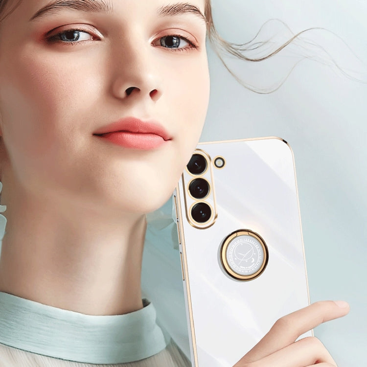 For Samsung Galaxy S24+ 5G XINLI Straight Edge 6D Electroplate TPU Phone Case with Ring Holder(Hawthrn Red)