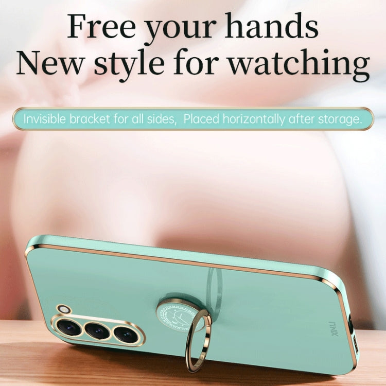 For Samsung Galaxy S24+ 5G XINLI Straight Edge 6D Electroplate TPU Phone Case with Ring Holder(Pink)