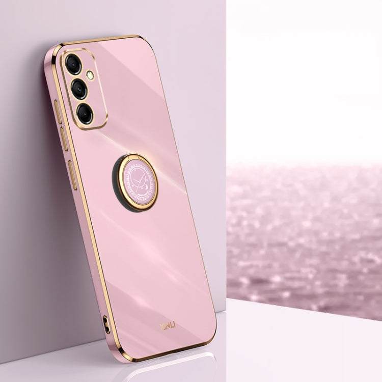 For Samsung Galaxy A55 XINLI Straight Edge 6D Electroplate TPU Phone Case with Ring Holder(Cherry Purple)