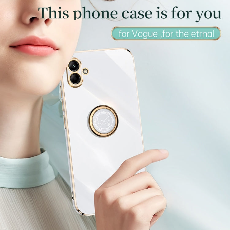 For Samsung Galaxy A04e 4G XINLI Straight Edge 6D Electroplate TPU Phone Case with Ring Holder(Celestial Blue)